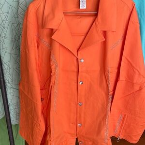 MAGGIE SWEET 2 Piece Cotton Tangerine Jacket & Pants, Size 4X